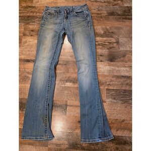 Miss Me Women Bootcut Jeans Light Wash Fleur De Lis Embellished Size 26
